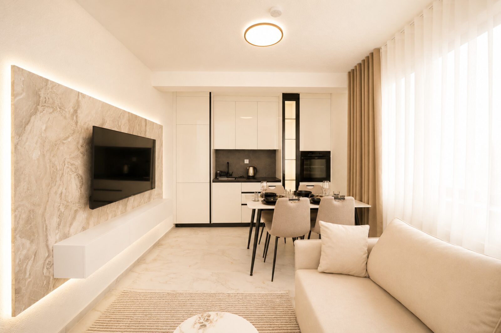 ARTA Apartments kitchen and living area
