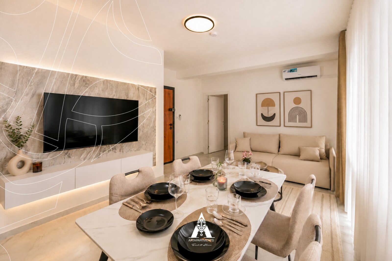 ARTA Apartments interior with dining and lounge area